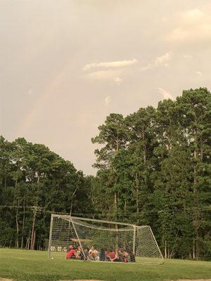 A rainbow over the soccer field