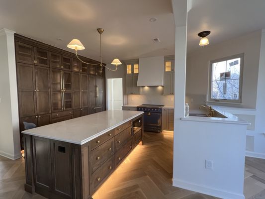 Entire kitchen with enlarged island.