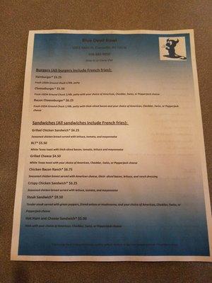 Bar food menu front page