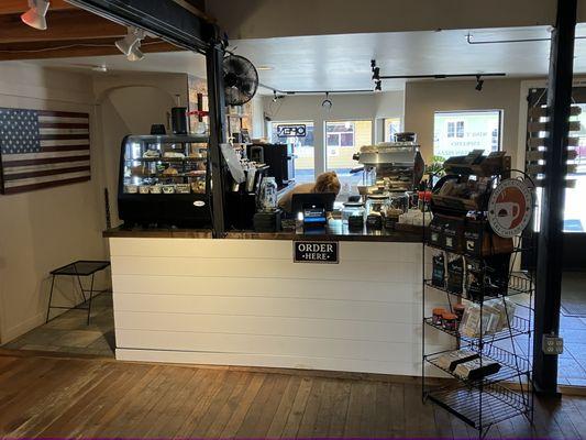 Coffee stand inside winery.