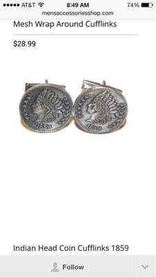 Rare Indian head coin cufflinks