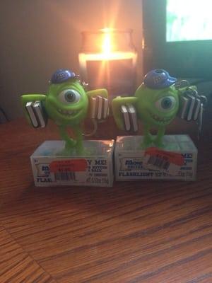 The Mike Wazowski kids flashlights(the light comes out the top of the head through a button pressed on the back)