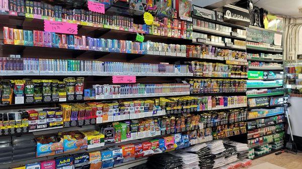 Medical relief with a large assortment of tobacco and vape products.