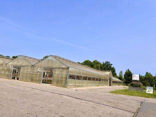 Driveway with view of their greenhouses