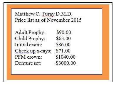 An example of our current pricing