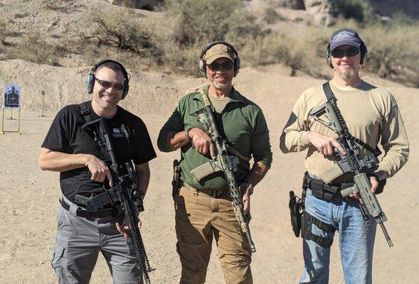 Oz with 2 of his students training with rifle & handgun transition