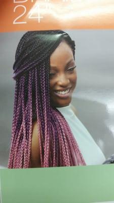 We carry the Femi collection ombre kanekalon hair: 1B/purple/L.purple,1B/D.blue/sky blue, 1B/mint/L.mint,1B/purple/pink,1B/brown,1B/purple