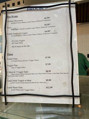 Menu as of 10/6/22