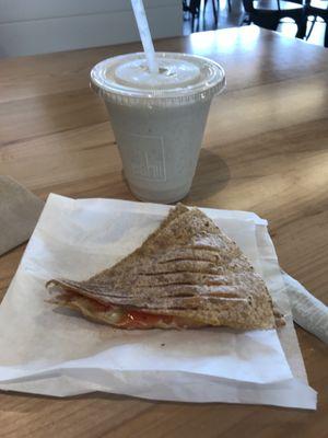 Chicken quesadillas with tomato and banana nut crunch smoothie