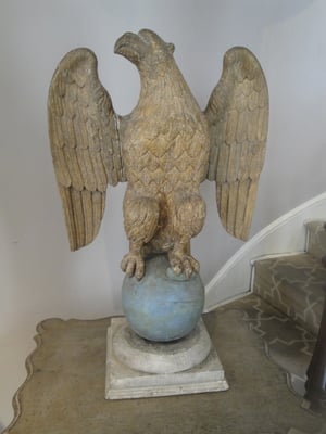 About: 19th c carved and gilded eagle on an orb
 dimensions: 23 1/2w x 12d x 24h