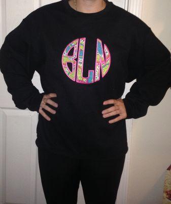 Large circle applique monogram on sweatshirt   35.00