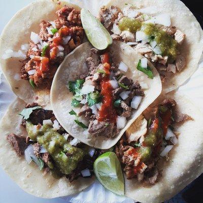 Pepe's Mexican brisket, carne asada, barbacoa, chicken, al pastor.