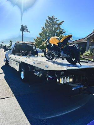 Towing a Ducati in Fontana California