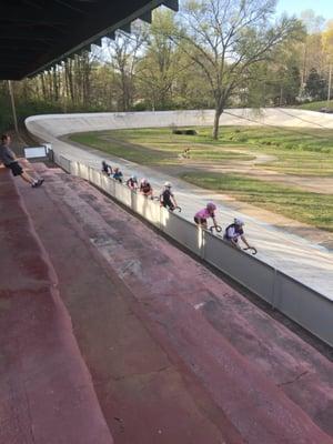 Kids lining up to ride miss and out.