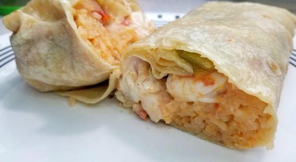 Shrimp Burrito with plenty of HUGE shrimp.  Lots of yummy cream sauce inside too!