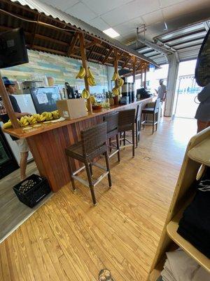 Coffee counter that opens up right in to the 7th Street Surf Shop