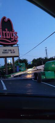 Construction equipment at the arby's with no light on to let you know they're here