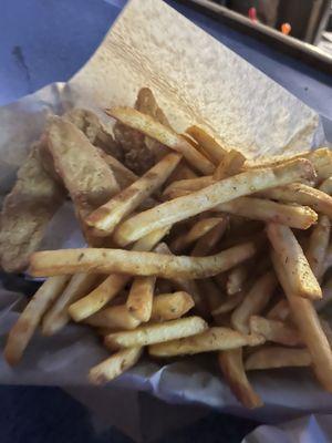 Chicken tenders with fries.