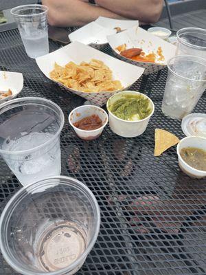 Rose, chips and guac, buffalo wings