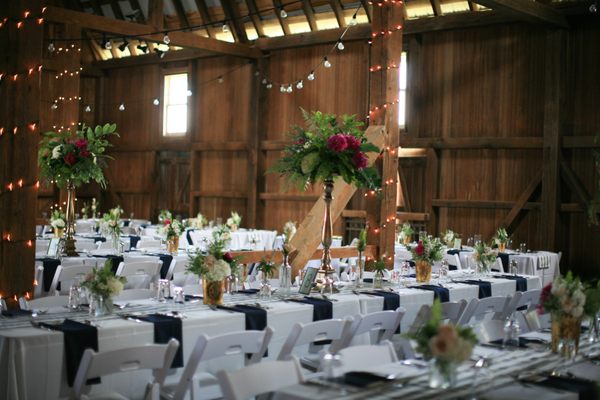 The inside of our barn looking quite rustic and elegant.