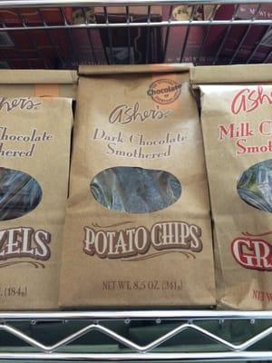 Chocolate covered potato chips.