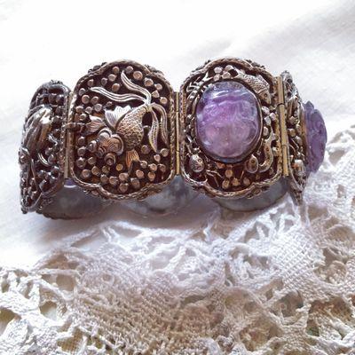 sterling and amethyst Chinese cuff