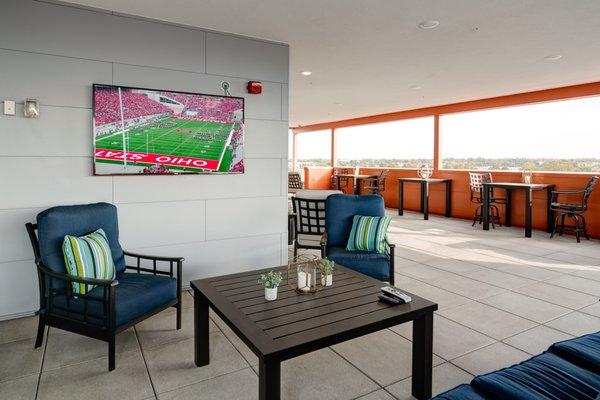 Rooftop patio at 985 High. The Best way to watch the OSU games!