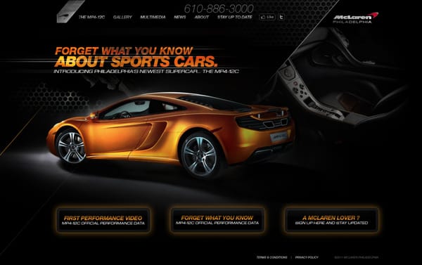 Homepage teaser design for McLaren Philadelphia before the launch of McLaren's MP4-12C