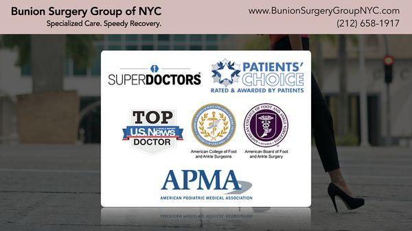 Bunion Surgery Group of NYC Awards and Credentials