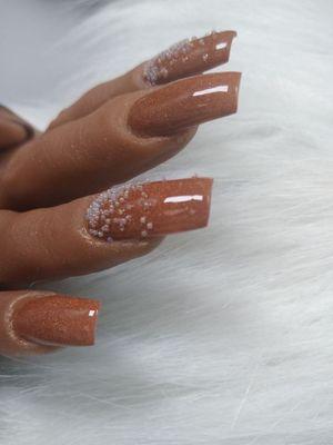 Brown/Copper acrylic with matte ab pearls.