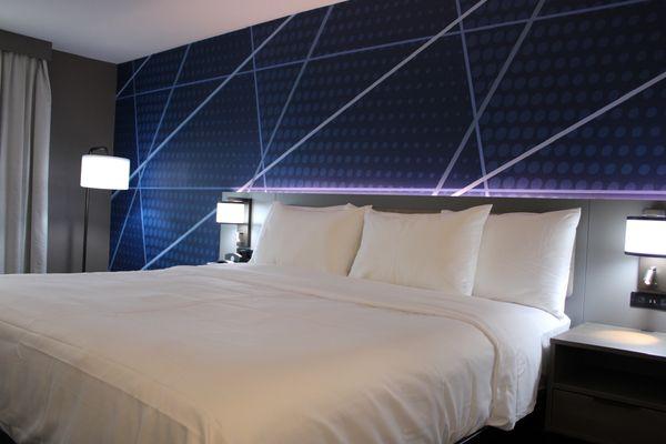 King bed with lighted headboard