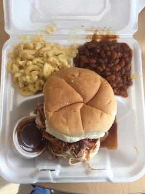 Mac n cheese, beans, and pulled pork sandwich from the food truck 11/15