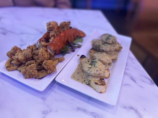 Lobster bites and shrimp bread