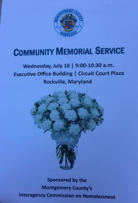 Program from a service to commemorate people experiencing homelessness who passed in 2018. BUMC works with community partners on this.