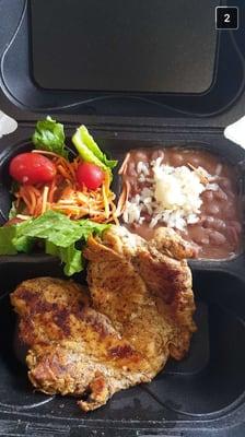 Baked chicken, salad & red beans