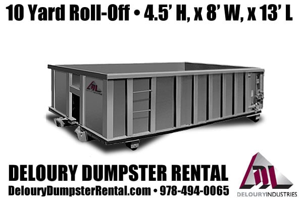 10 Yard Dumpster Rental by Deloury Dumpster Rental out of Andover, MA.