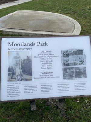 Information regarding the History of Moorlands Park