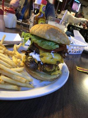 Double Bacon Cheeseburger with fries