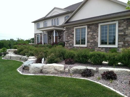 Stone edging, plantings, Outcropping/stone wall