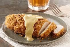 Pecan crusted chicken with a creamy honey mustard sauce.