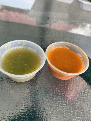 Green is mild/medium. Orange is fire