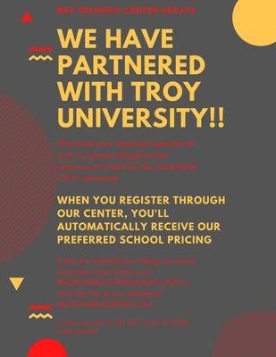 Our partnership with Troy University for our online courses! Visit us online to get started!