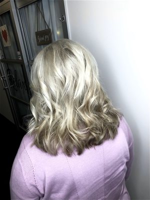 Global foil highlights with icy blonde color wash