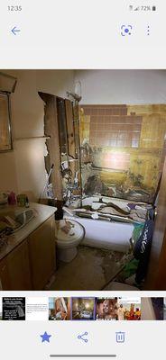 The destroyed bathroom