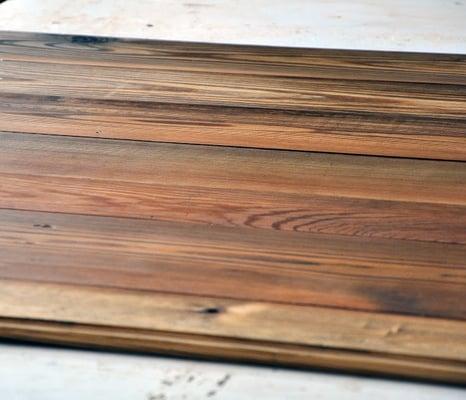 River reclaimed heart pine flooring sample.