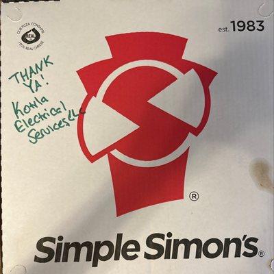 Actually just ate Simple Simon's and ordered extra for a customer of my husbands. Awesome Dinner choice!