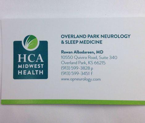 Business card for Dr. Rawan Albadareen, whom I highly recommend.