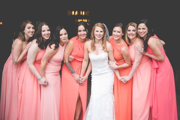 Peachy goodness for bridesmaids dresses. I love the individuality this bride allowed the ladies. Spring 2016. Hazy Lane Studios Photography