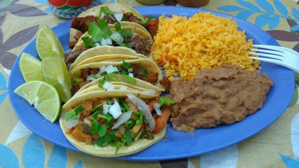 The full gambit of tacos available: chicken, Carne Asada, carnitas, barbacoa