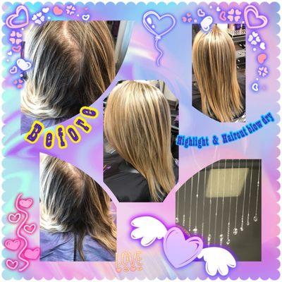 Highlights and haircut blow dry